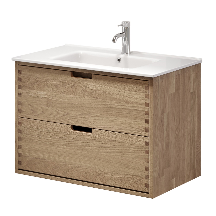 Badezimmerschrank mit Waschtisch GRIBSKOV 80 cm Beige/Eiche/Weiß