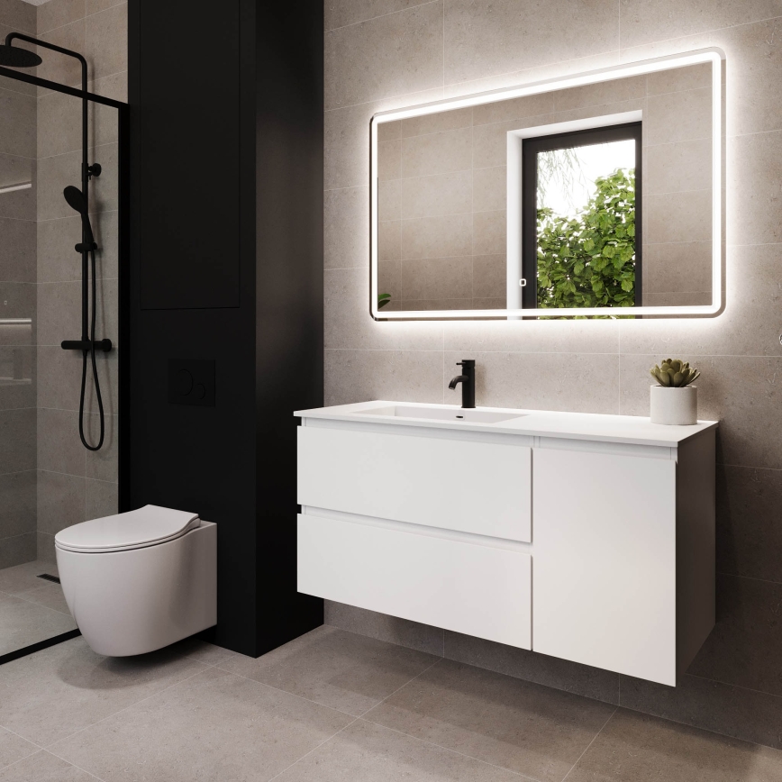 Badezimmerschrank mit Waschtisch HELSINKI 115 cm links/weiß