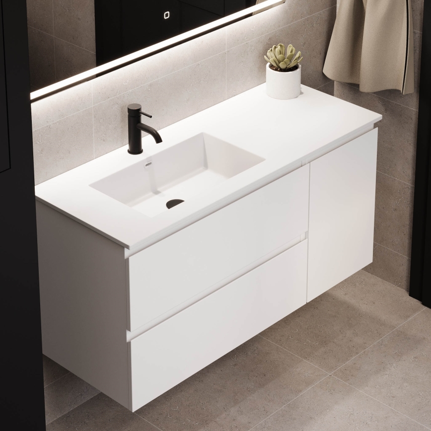 Badezimmerschrank mit Waschtisch HELSINKI 115 cm links/weiß