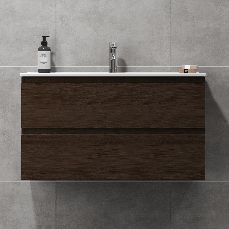 Badezimmerschrank mit Waschtisch HENRY 91 cm Nussbaum