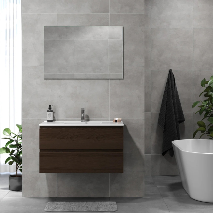 Badezimmerschrank mit Waschtisch HENRY 91 cm Nussbaum