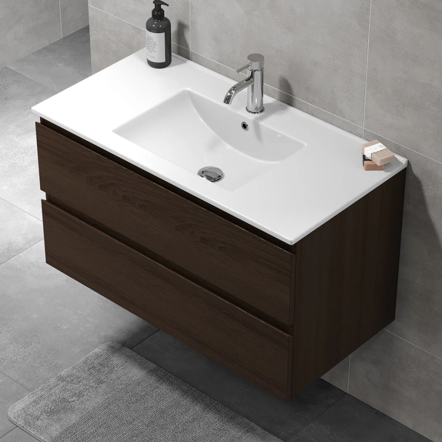 Badezimmerschrank mit Waschtisch HENRY 91 cm Nussbaum