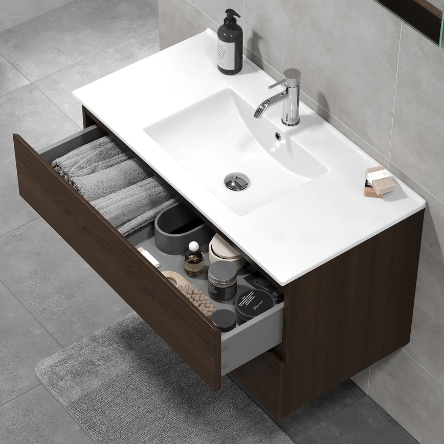 Badezimmerschrank mit Waschtisch HENRY 91 cm Nussbaum