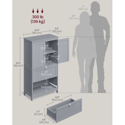 Badezimmerschrank MOKU 60x30 cm grau