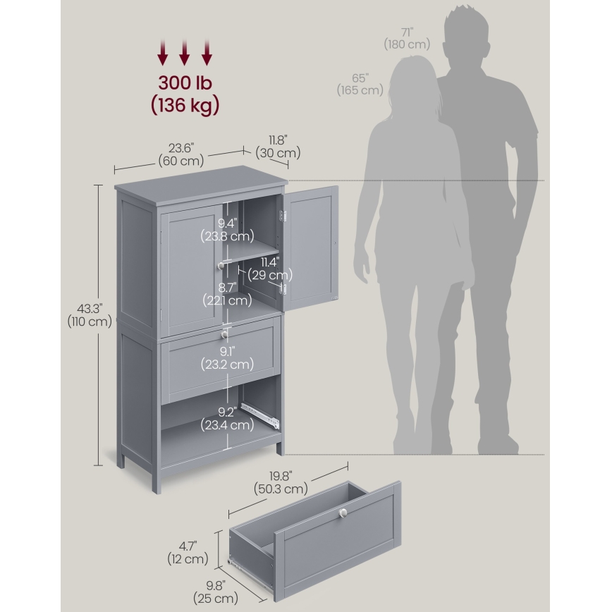 Badezimmerschrank MOKU 60x30 cm grau