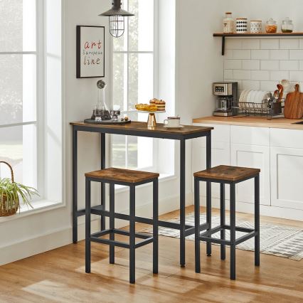 Bar-Set: Bartisch mit 2 Barhockern BARTIS, braun/schwarz