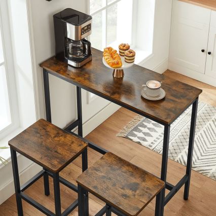 Bar-Set: Bartisch mit 2 Barhockern BARTIS, braun/schwarz