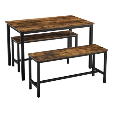 Bar-Set: Bartisch mit 2 Sitzbänken TREVOR, braun/schwarz