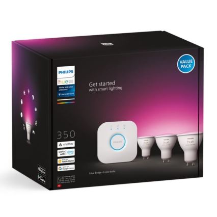 Basis-Set Philips Hue WHITE AND COLOR AMBIANCE 3xGU10/5,7W/230V 2000-6500K + Verbindungsgerät