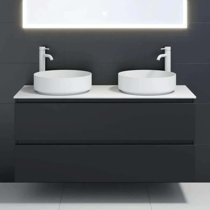 BATH DELUXE 06-040-16-01-00 - Aufsatzwaschbecken LJORDAL Ø 40 cm Edelstahl/mattweiß