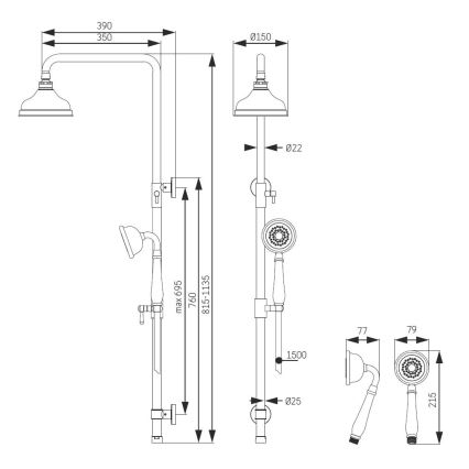 BATH DELUXE 31-120-04-64-00 - Duschgarnitur AEROSKOBING glänzendes Messing