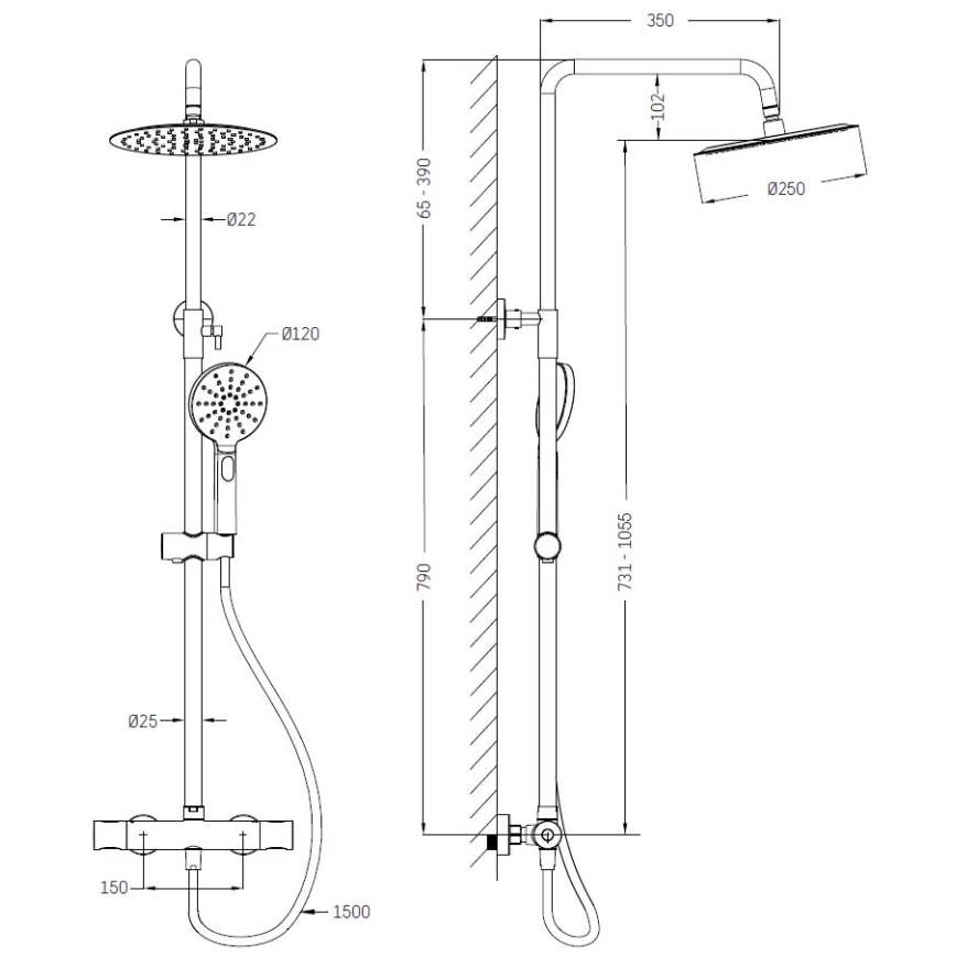 BATH DELUXE 31-120-05-70-00 - Duschgarnitur mit Thermostatarmatur DRAGOR gebürstetes Messing