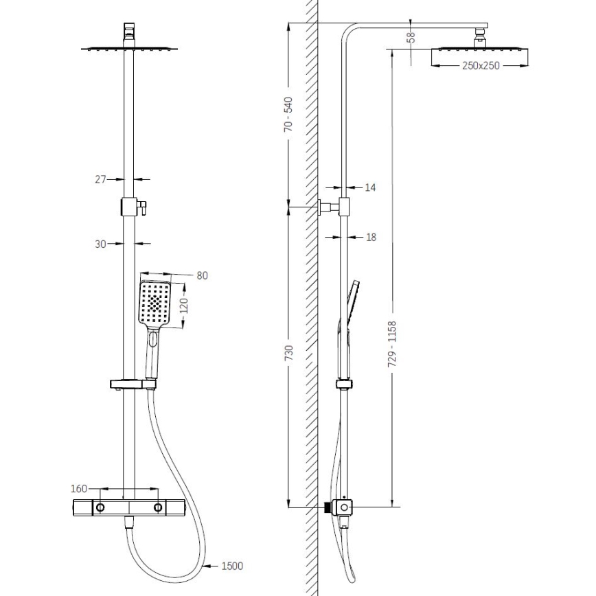 BATH DELUXE 31-120-08-02-00 - Duschgarnitur mit Thermostatarmatur NAESBY glänzendes Messing