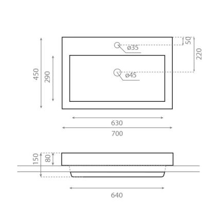 Bathco 0023 - Einbauwaschbecken MANCHESTER 70x45 cm Porzellan/weiß