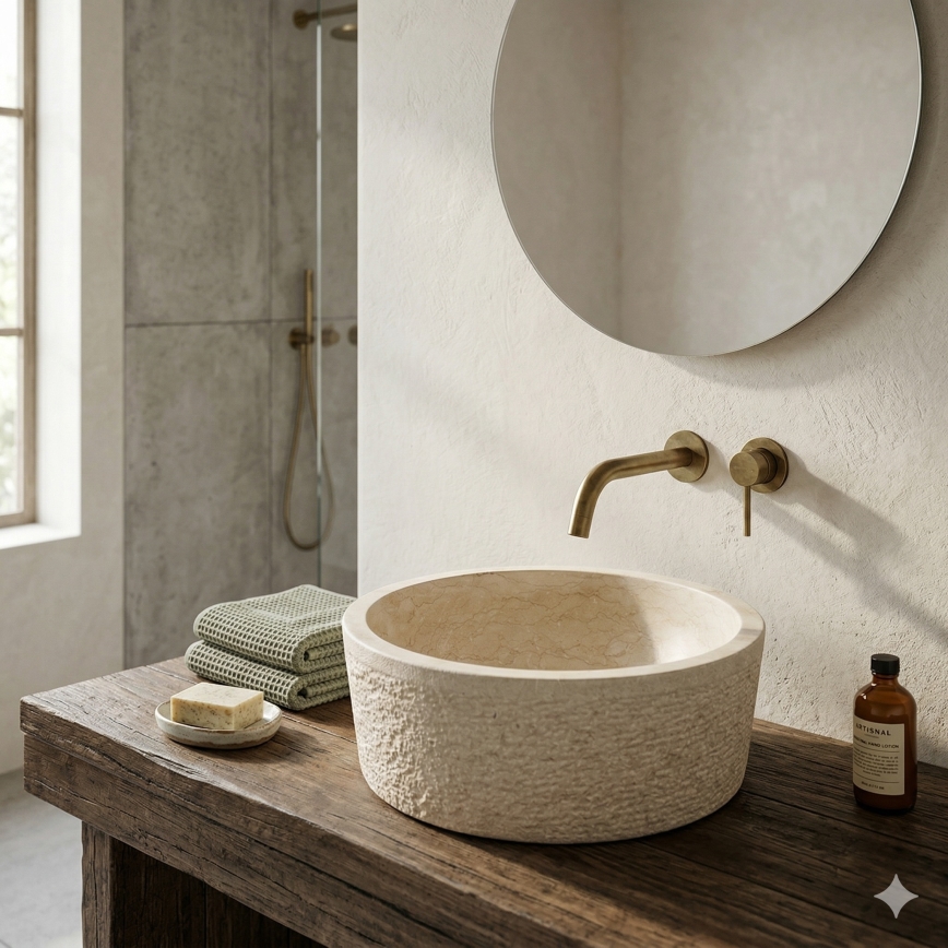 Bathco 00307 - Aufsatzwaschbecken DUAL Ø 40,5 cm Stein/Beige