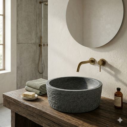 Bathco 00308 - Aufsatzwaschbecken DUAL Ø 40,5 cm Stein/Grau