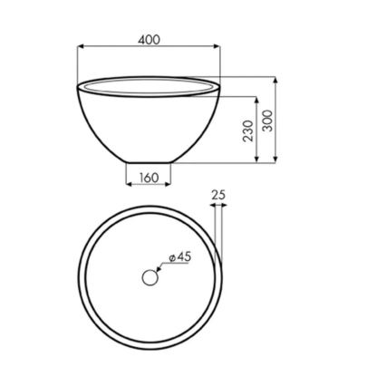 Bathco 00374 - MIRAGE Einbauwaschbecken für Arbeitsplatte Ø 40 cm, Stein/Grau
