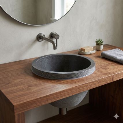 Bathco 00374 - MIRAGE Einbauwaschbecken für Arbeitsplatte Ø 40 cm, Stein/Grau