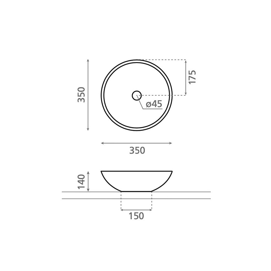 Bathco 4015 - Aufsatzwaschbecken CASTELLON Ø 35 cm, Porzellan/weiß