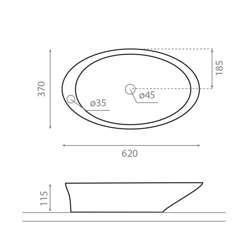 Bathco 4020 - Aufsatzbecken PURE 62x37 cm Porzellan/Weiß