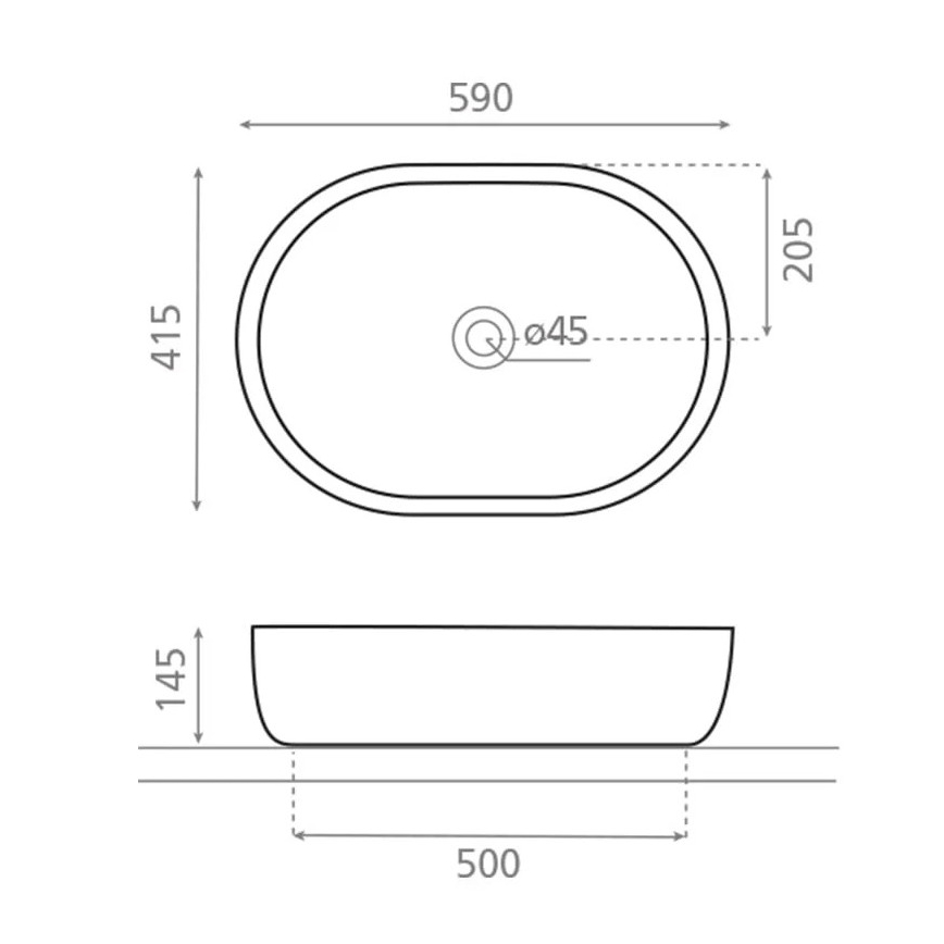 Bathco 4037 - Aufsatzwaschbecken TOULOUSE 59 x 41,5 cm Porzellan/weiß