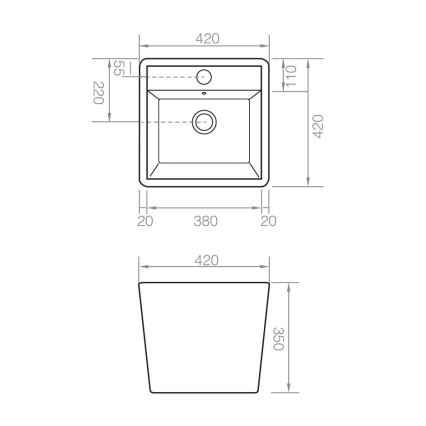 Bathco 4059 - Aufsatzwaschbecken GENOVA 42x42 cm Porzellan/Weiß