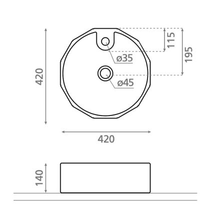 Bathco 4158 - Aufsatzwaschbecken CIRCUS Ø 42 cm Porzellan/weiß