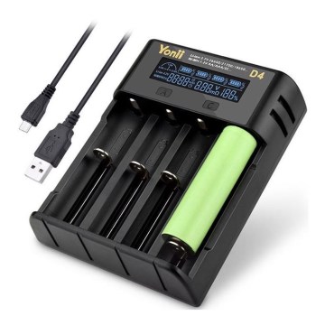 Batterieladegerät mit LCD-Anzeige für 1-4x Li-Ionen/Ni-MH