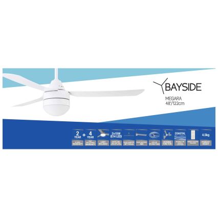 BAYSIDE 531016 - Deckenventilator MEGARA 2xE14/15W/230V weiß + Fernbedienung