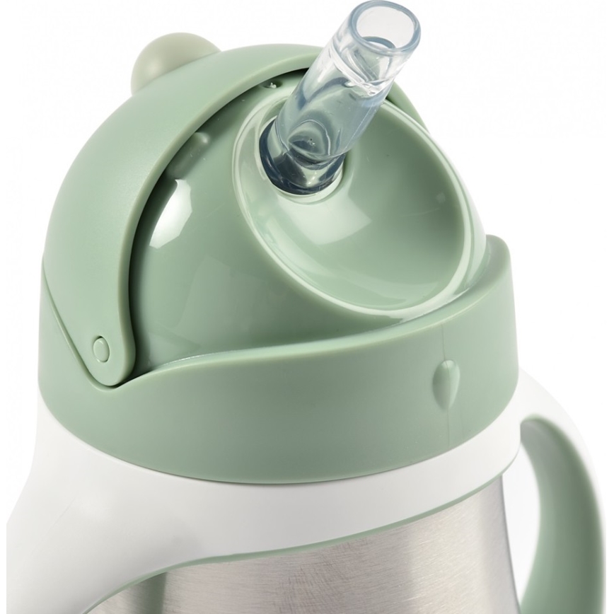 Beaba - Isolierter Trinkbecher mit Strohhalm, 250 ml, grün