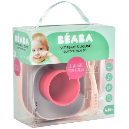 Beaba - Kinder-Essgeschirrset rosa 4 Stück