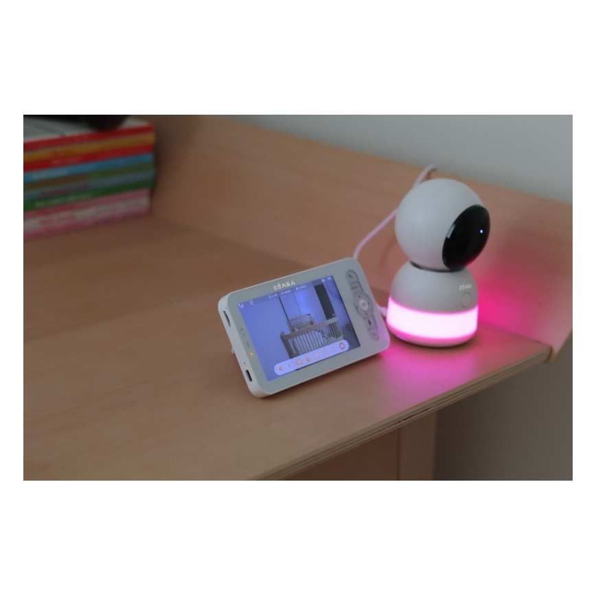 Beaba - Intelligentes, wiederaufladbares Babyphone mit Monitor ZEN NIGHT, 720p, 5 V, 4000 mAh, Wi-Fi, weiß