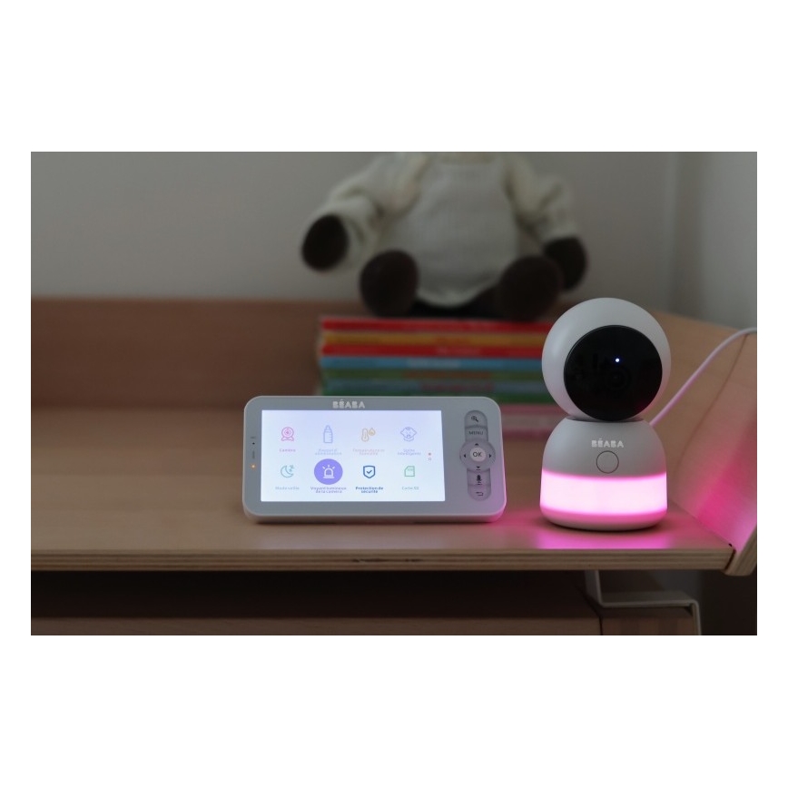 Beaba - Intelligentes, wiederaufladbares Babyphone mit Monitor ZEN NIGHT, 720p, 5 V, 4000 mAh, Wi-Fi, weiß