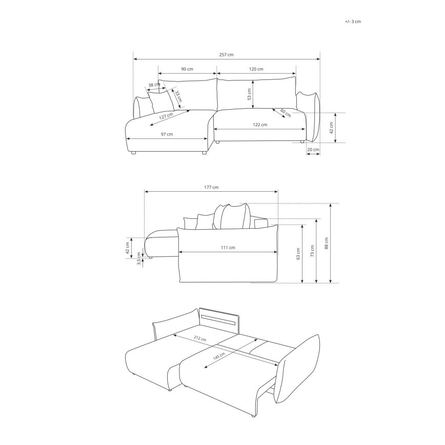 Universell ausziehbare Eckgarnitur FRIDA in L-Form mit Stauraum, Braun