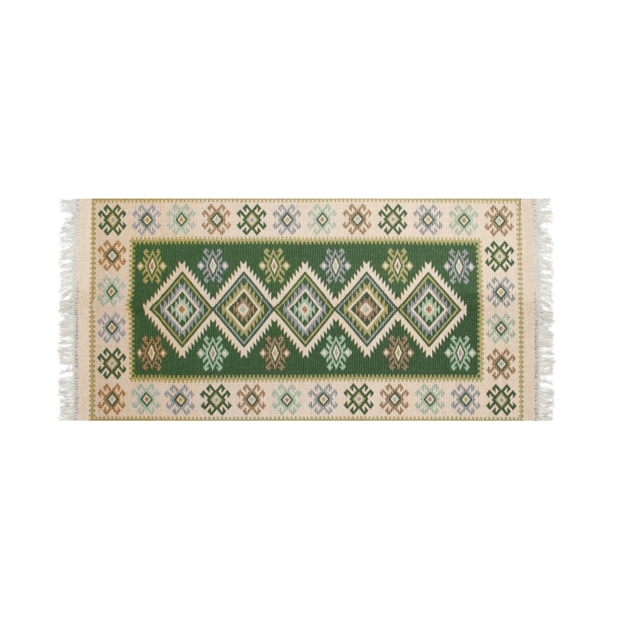 Beidseitig verwendbarer orientalischer KILIM-Teppich 80x150 cm grün/beige