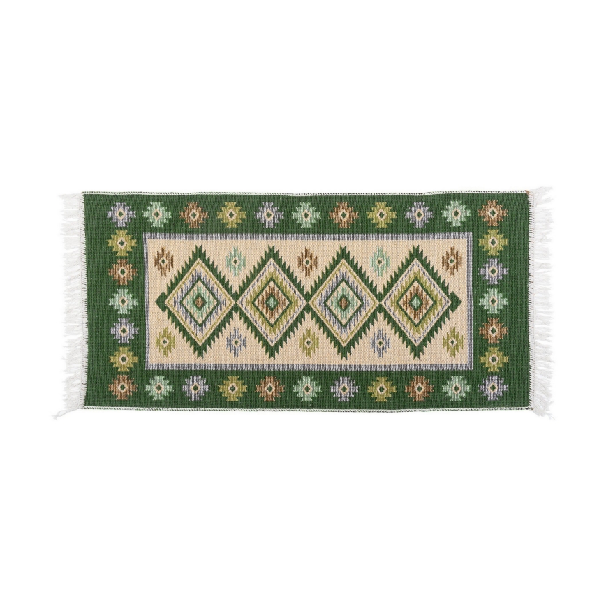 Beidseitig verwendbarer orientalischer KILIM-Teppich 80x150 cm grün/beige