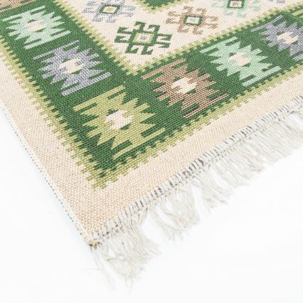 Beidseitig verwendbarer orientalischer KILIM-Teppich 80x150 cm grün/beige