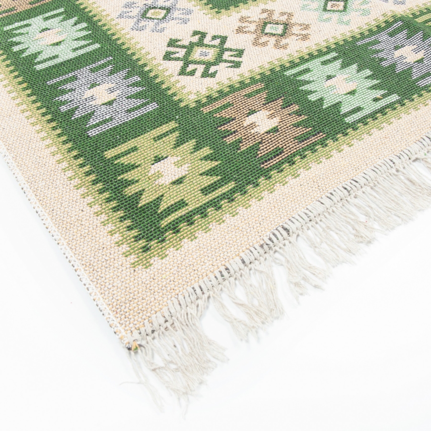 Beidseitig verwendbarer orientalischer KILIM-Teppich 80x150 cm grün/beige