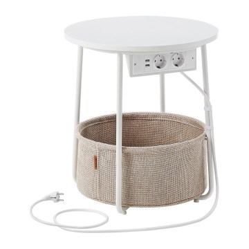 Beistelltisch mit integrierten Steckdosen und USB-Anschlüssen NOIRA 45 cm Beige/Weiß