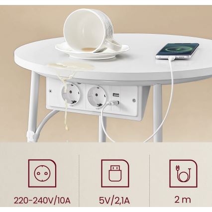 Beistelltisch mit integrierten Steckdosen und USB-Anschlüssen NOIRA 45 cm Beige/Weiß