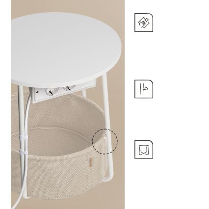 Beistelltisch mit integrierten Steckdosen und USB-Anschlüssen NOIRA 45 cm Beige/Weiß