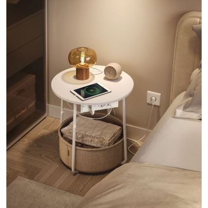 Beistelltisch mit integrierten Steckdosen und USB-Anschlüssen NOIRA beige/weiß