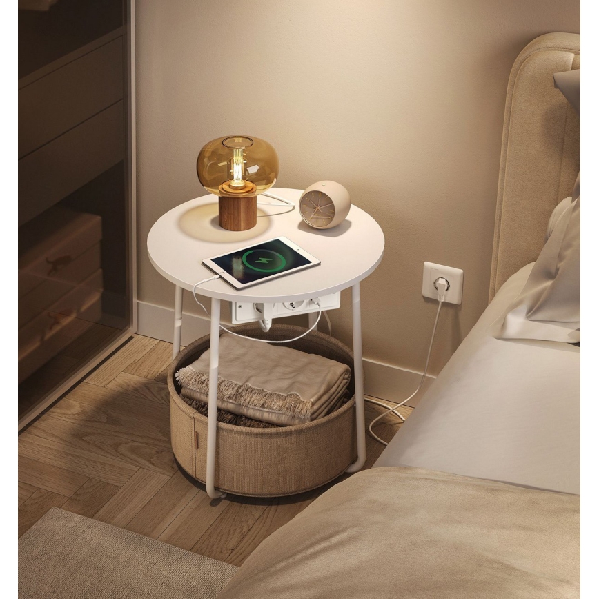 Beistelltisch mit integrierten Steckdosen und USB-Anschlüssen NOIRA beige/weiß