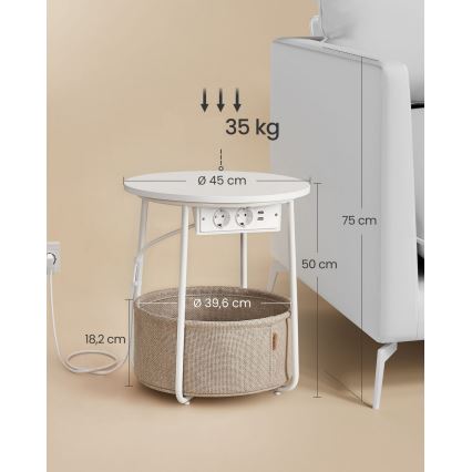 Beistelltisch mit integrierten Steckdosen und USB-Anschlüssen NOIRA beige/weiß