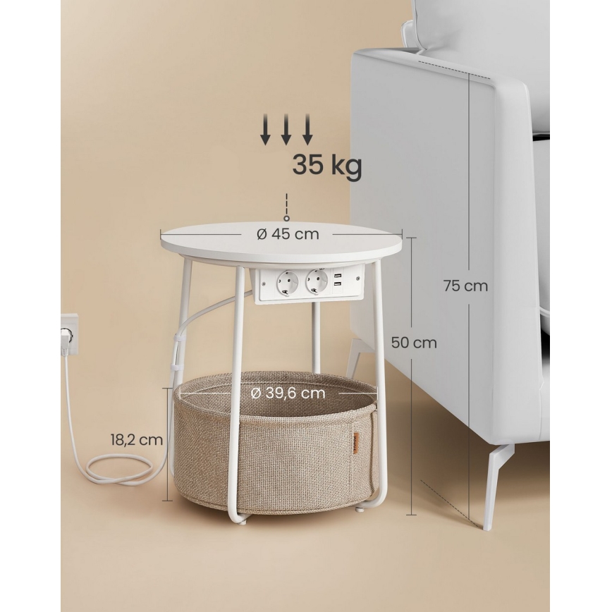 Beistelltisch mit integrierten Steckdosen und USB-Anschlüssen NOIRA beige/weiß