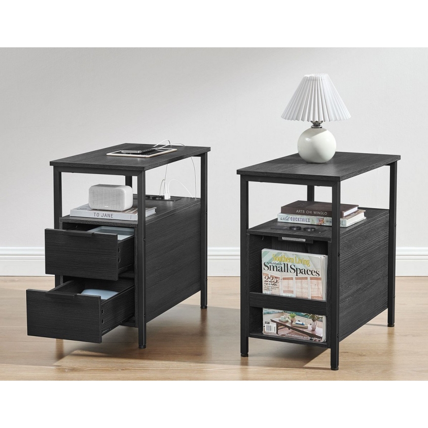 Beistelltisch mit integrierten Steckdosen und USB-Anschlüssen ROD schwarz