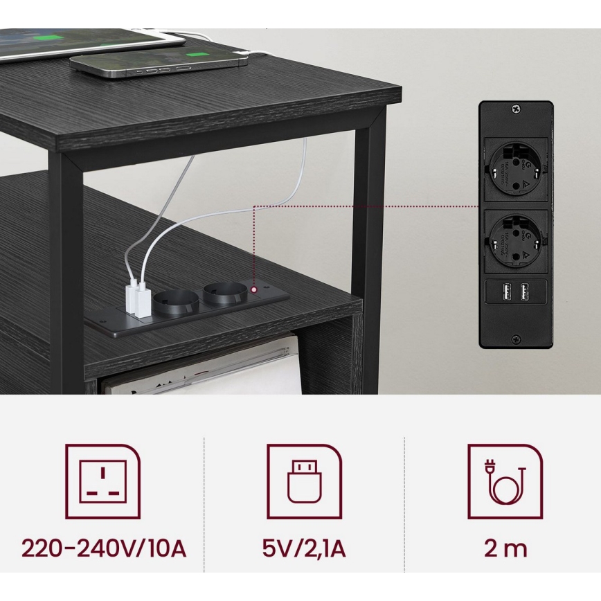 Beistelltisch mit integrierten Steckdosen und USB-Anschlüssen ROD schwarz