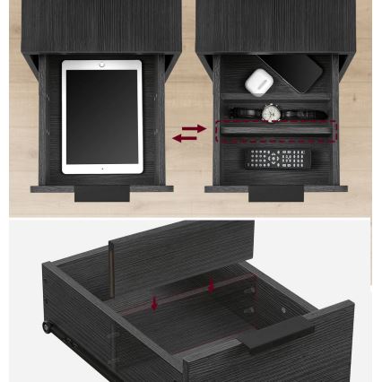 Beistelltisch mit integrierten Steckdosen und USB-Anschlüssen ROD schwarz