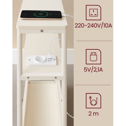 Beistelltisch mit integrierter Steckdose und USB-Anschlüssen ROD weiß/creme