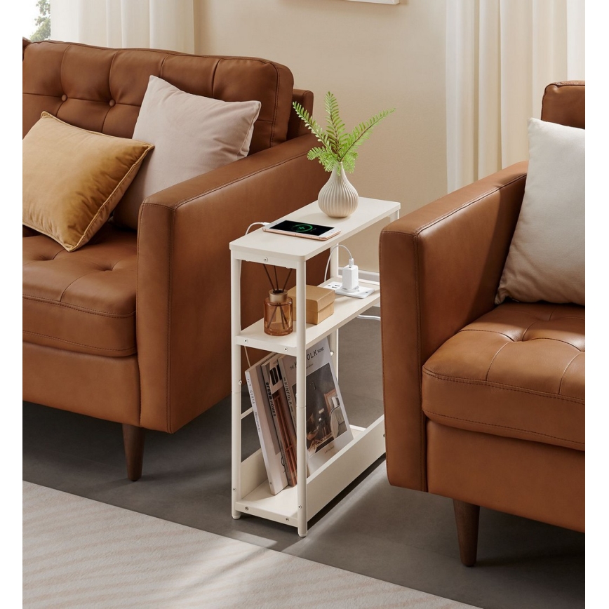 Beistelltisch mit integrierter Steckdose und USB-Anschlüssen ROD weiß/creme